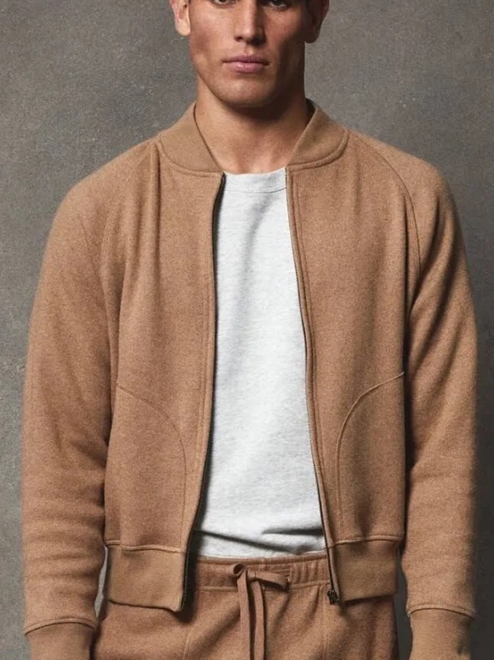 Todd Snyder Men’s Camel Zip-Front Knit Bomber